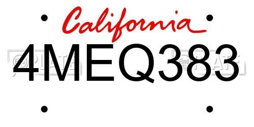 4MEQ383 California License Plate