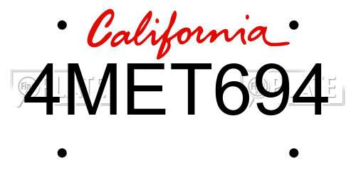 4MET694 California License Plate