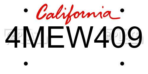 4MEW409 California License Plate