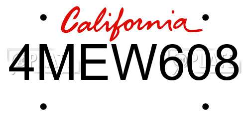 4MEW608 California License Plate