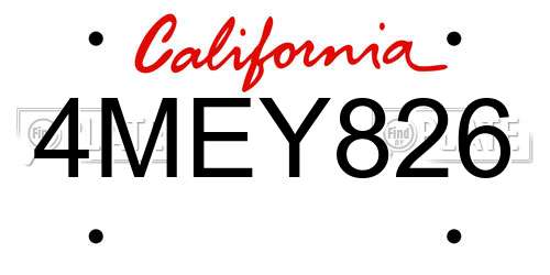 4MEY826 California License Plate