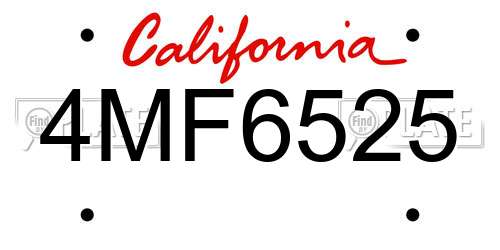 4MF6525 California License Plate