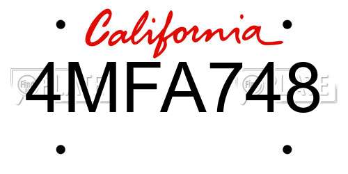 4MFA748 California License Plate