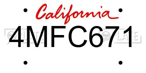 4MFC671 California License Plate