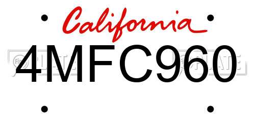 4MFC960 California License Plate