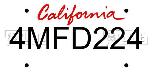 4MFD224 California License Plate