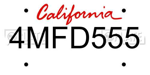 4MFD555 California License Plate