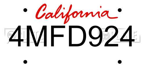 4MFD924 California License Plate