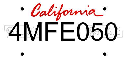 4MFE050 California License Plate