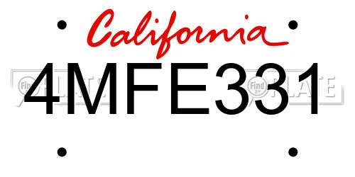 4MFE331 California License Plate