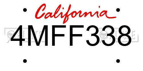 4MFF338 California License Plate