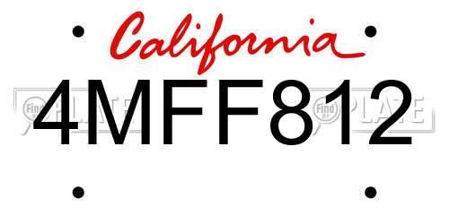 4MFF812 California License Plate