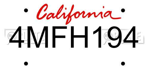 4MFH194 California License Plate