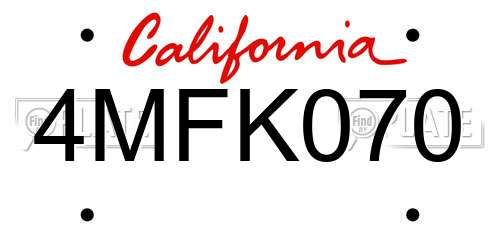 4MFK070 California License Plate