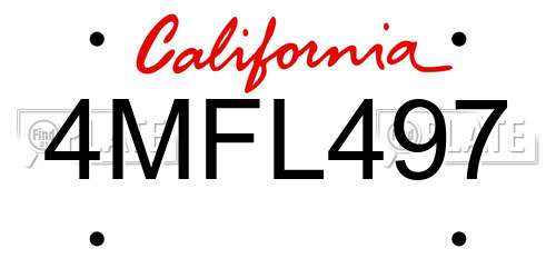 4MFL497 California License Plate