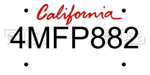 4MFP882 California License Plate