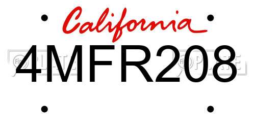 4MFR208 California License Plate