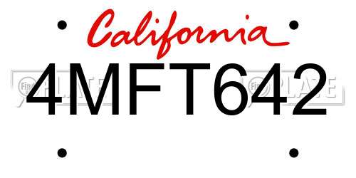 4MFT642 California License Plate