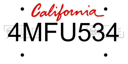 4MFU534 California License Plate
