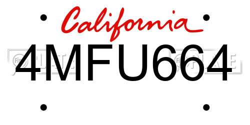 4MFU664 California License Plate