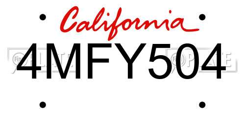 4MFY504 California License Plate