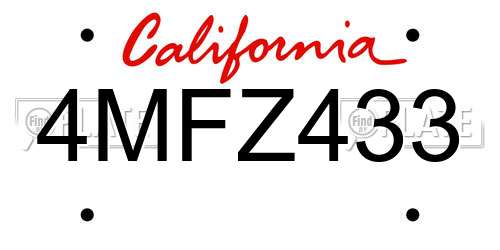 4MFZ433 California License Plate
