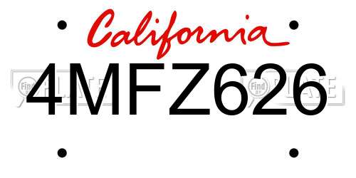 4MFZ626 California License Plate