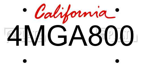 4MGA800 California License Plate