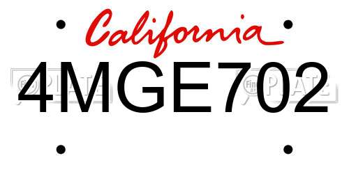 4MGE702 California License Plate