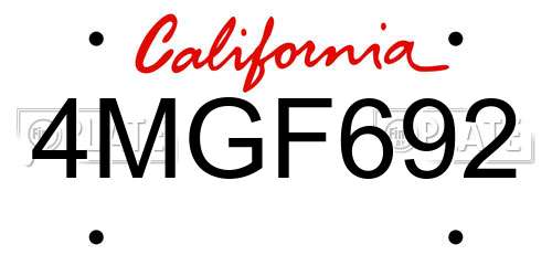 4MGF692 California License Plate