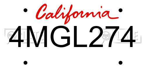 4MGL274 California License Plate