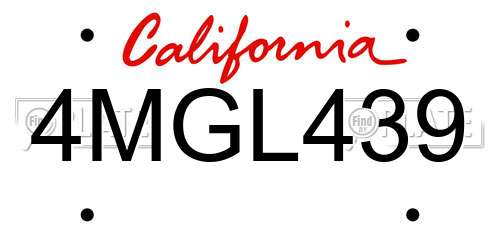 4MGL439 California License Plate