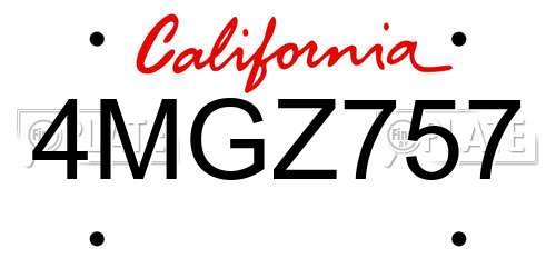 4MGZ757 California License Plate