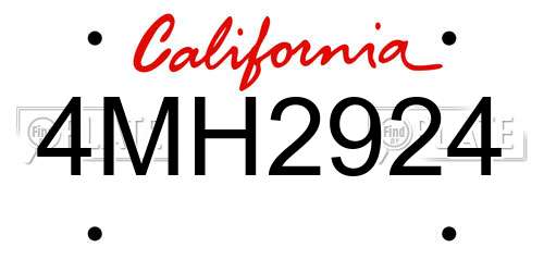 4MH2924 California License Plate