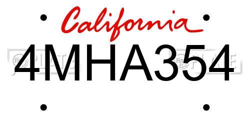 4MHA354 California License Plate