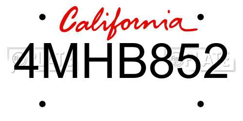 4MHB852 California License Plate