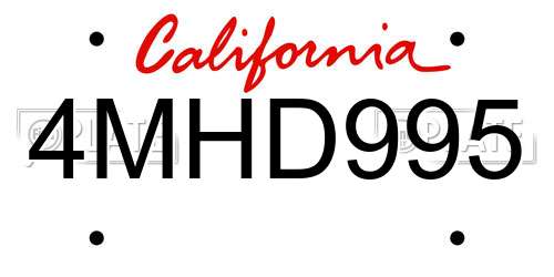 4MHD995 California License Plate