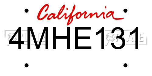 4MHE131 California License Plate