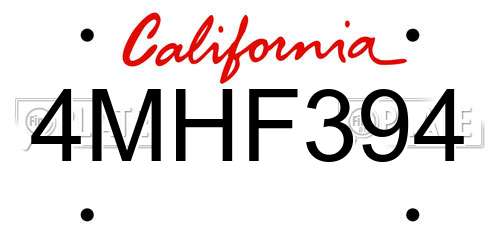 4MHF394 California License Plate