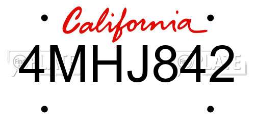 4MHJ842 California License Plate