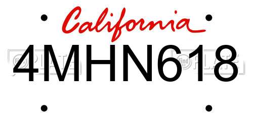 4MHN618 California License Plate