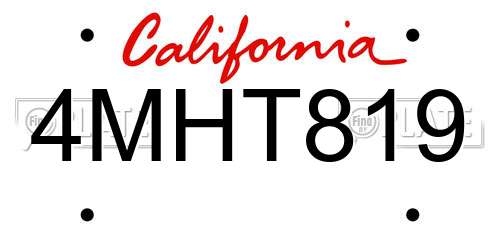 4MHT819 California License Plate