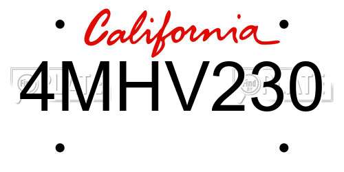 4MHV230 California License Plate