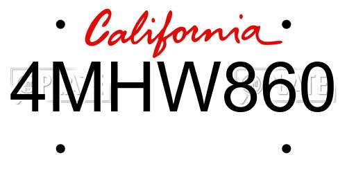 4MHW860 California License Plate
