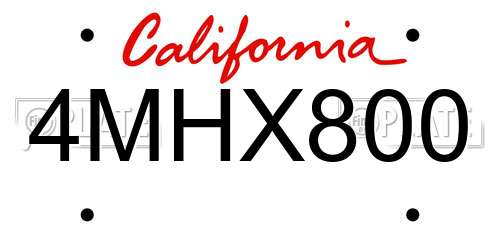 4MHX800 California License Plate
