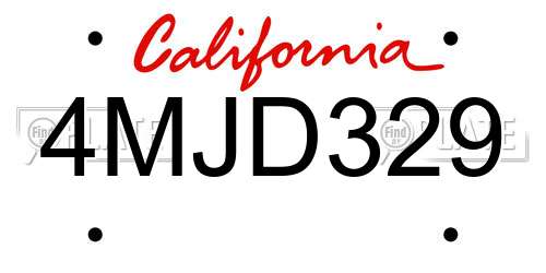 4MJD329 California License Plate