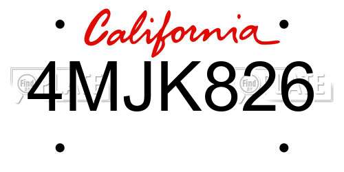 4MJK826 California License Plate
