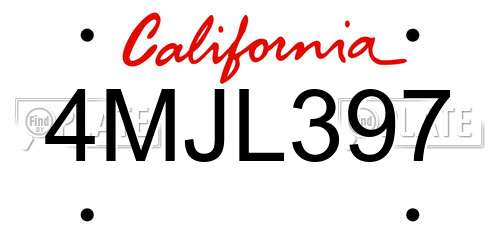 4MJL397 California License Plate