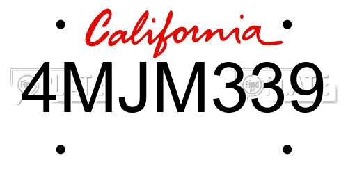 4MJM339 California License Plate