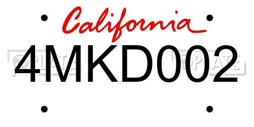 4MKD002 California License Plate